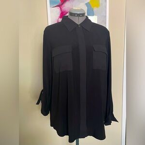 Anne Klein Black Button Down Flap Pockets Long Sleeve Shirt Blouse size XL